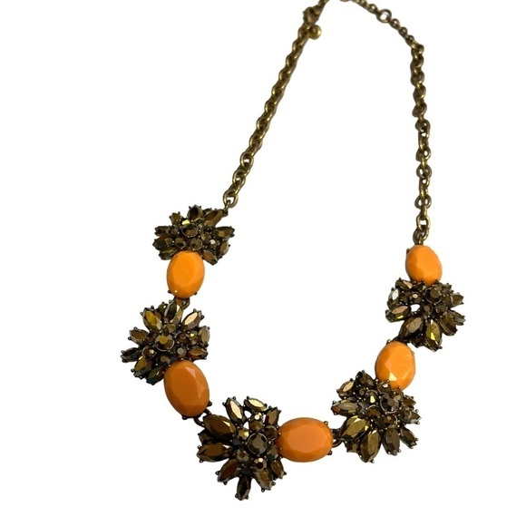 J Crew Antique Look Gold Orange Statement Necklace - Picture 9 of 12
